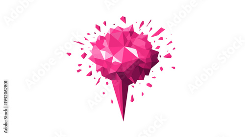 A geometric pink abstract design with a central polygonal core and fractured elements