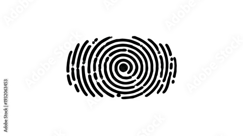 A black and white fingerprint graphic, showcasing a spiral pattern with distinct ridges and furrows