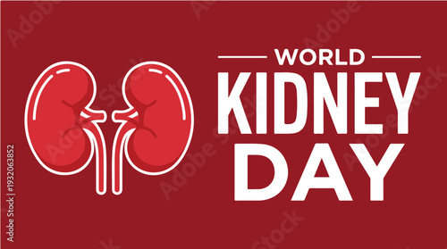 Graphic illustration of World Kidney Day with a kidney icon on a red background
