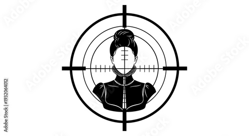 A woman s portrait framed within a black target or crosshair graphic