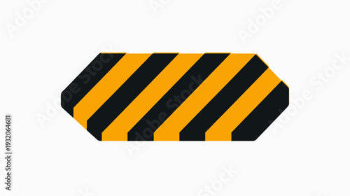 An octagonal shape with alternating black and orange diagonal stripes, set against a blank white backdrop