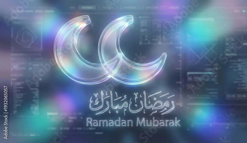 Wallpaper Mural Futuristic Transparent UI Glassmorphism Effect with Ramadan Mubarak Calligraphy and Crescent Torontodigital.ca