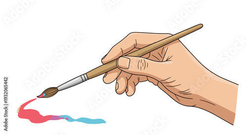 Hand holding paintbrush painting colorful strokes on a surface, demonstrating artistic creativity and the joy of art education or hobby activities.