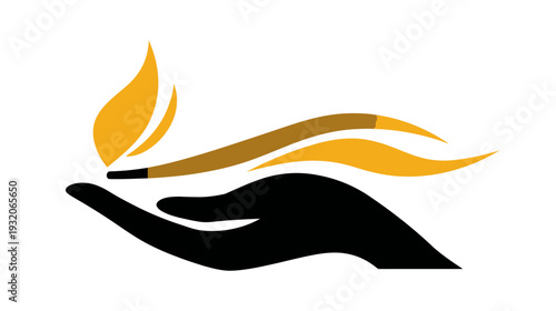 Black hand holding a burning item with flame design, emitting a smokey aesthetic