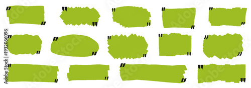 A collection of green textured quote boxes and speech bubbles on a white background for design