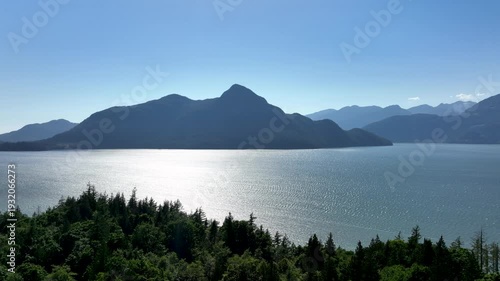 Aerial View of Howe Sound and Coastal Mountains Along Sea to Sky Highway, British Columbia Canada