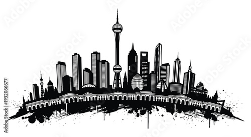 Shanghai skyline illustration featuring the oriental pearl tower and cityscape