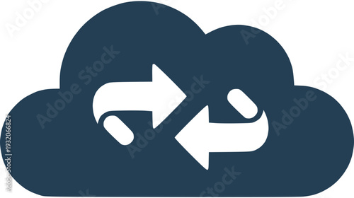 Secure digital cloud storage icon with synchronized arrows indicating data transfer and online information exchange processes