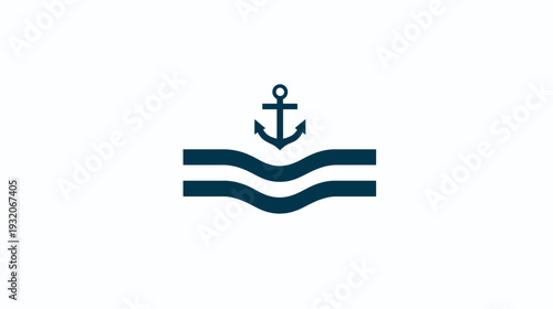 A nautical-themed graphic with an anchor centered above two wavy horizontal lines