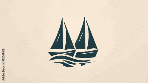 Two sailboats with triangular sails and stylized waves on a cream background