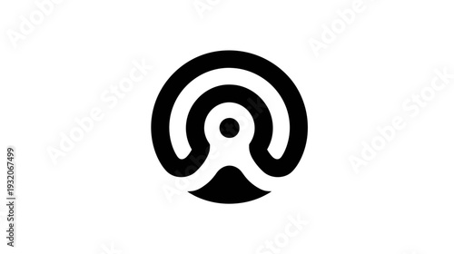 A black and white minimalistic design featuring a central, rounded motif, evoking a modern, clean aesthetic