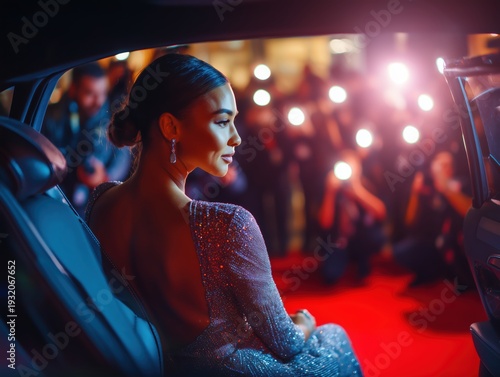 celebrity at red carpet event with flash photography