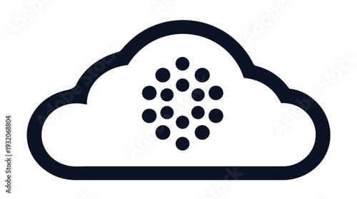 A dark cloud shape with a cluster of dark circles inside it, all set against a white background