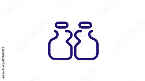 A dark blue outline graphic depicts two identical bottles, each with a rounded top and wider base