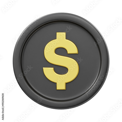 3d icon of a black coin with a gold dollar sign