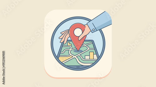 GPS Navigation Service Concept with a Hand Placing a Red Location Pin on a Digital Map for Directions and Tracking, Flat Vector Illustration for Mobile App Interface and Travel Technology.