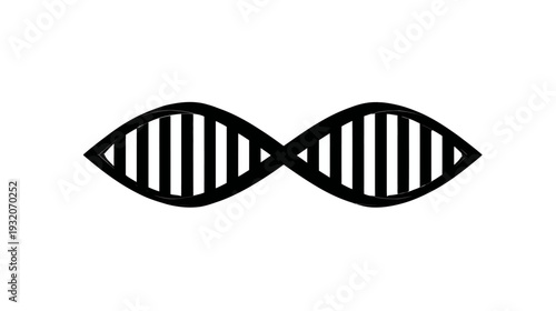 Black and white illustration of a double helix structure against a white backdrop