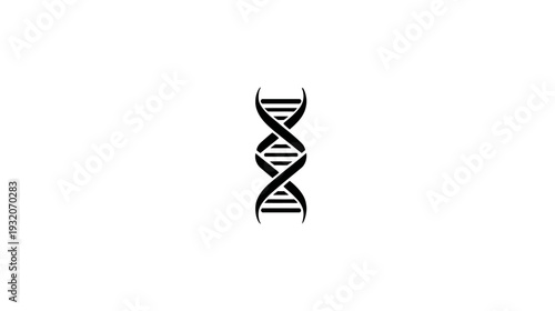 Black graphic depicting a double helix structure against a white background