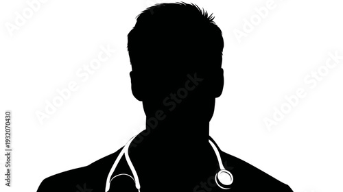 A silhouette of a medical professional, with stethoscope, against a white background