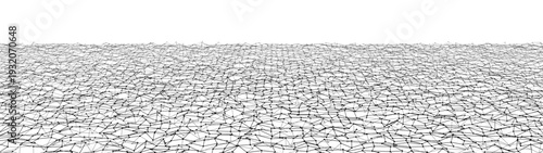 Abstract wireframe flat landscape with glowing grid lines forming a futuristic digital terrain. Technology background concept of cyberspace, virtual reality, metaverse, and data visualization.