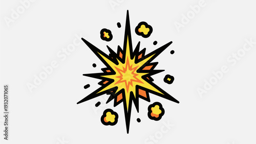A stylized cartoon explosion with sharp yellow and orange starbursts and small yellow puffs of smoke.