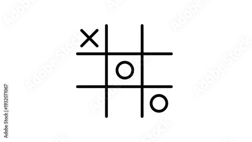A simple black and white illustration of a Tic-Tac-Toe game in progress with an X and two Os on the board.