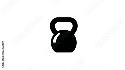 Black silhouette of a kettlebell with a handle on top. White background. Simple design