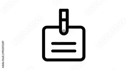 A flat-design ID badge icon featuring a rectangular card with horizontal lines and a pin clip