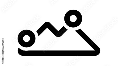 Black graphic depicting a mountain range with peaks, circles, and linear shapes