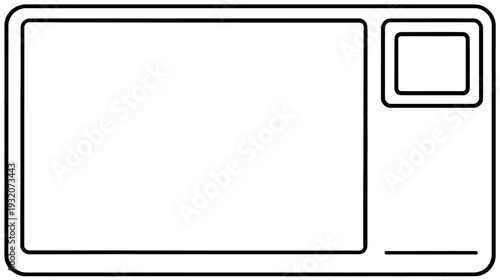 A black and white line drawing of a rectangular object with distinct compartments