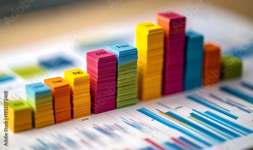 Colorful Financial Growth Bar Chart with Stacked Blocks on Business Report