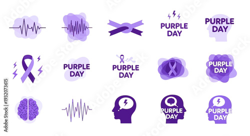 Purple Day Epilepsy Awareness Icons Set.