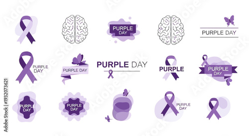 Purple Day Epilepsy Awareness Symbols Collection.