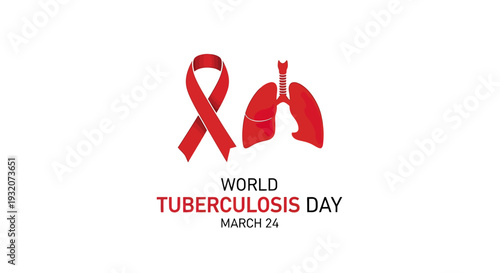 Red Ribbon and Lungs Icon Tuberculosis Awareness.