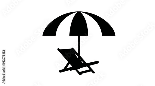 Silhouetted illustration of a beach chair and umbrella, evoking summer relaxation