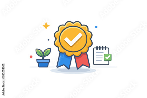 Achievement reward badges promoting goal completion and personal satisfaction. A calm editorial-style scene where a simple award icon and gentle decorative