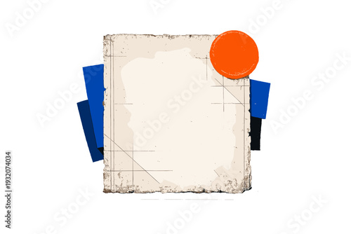 Black and white aged parchment sheet centered as main object, subtle worn edges and light grain texture, bold burnt orange circular seal overlapping one