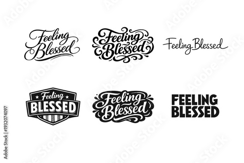 Feeling Blessed. Set lettering. harmonious lettering variations of the same emblematic concept, each with different artistic interpretation (Elegant script