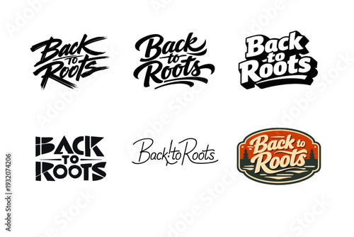 Back to Roots. Set lettering. harmonious lettering variations of the same emblematic concept, each with different artistic interpretation (Dynamic brushstroke