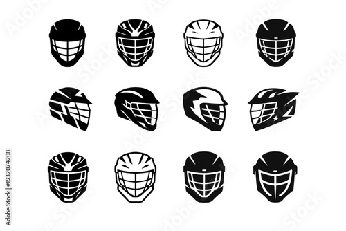 lacrosse. Icon set. Set Logo of lacrosse: lacrosse helmet. harmonious logo variations of the same emblematic concept, each with different artistic