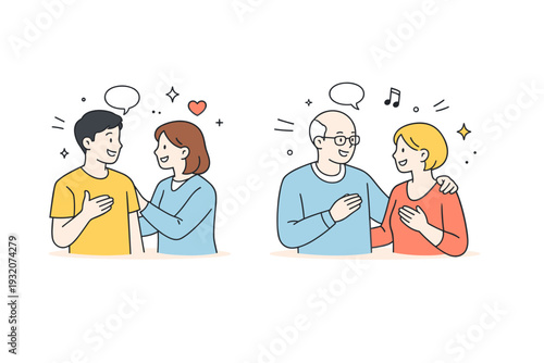 Everyday human touch. A natural scene of people interacting with light physical contact during conversation. The mood reflects warmth, normalcy, and social