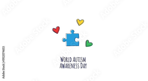 Blue Puzzle Piece with Colorful Hearts.