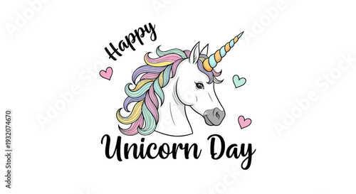 Cartoon Unicorn with Rainbow Mane Illustration.