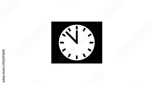 Black and white clock icon showing time at five minutes before eleven. The clock face is white