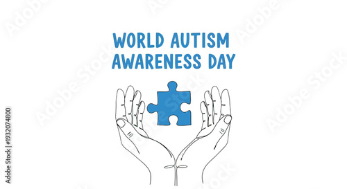 Hands Holding Blue Autism Awareness Puzzle Piece.