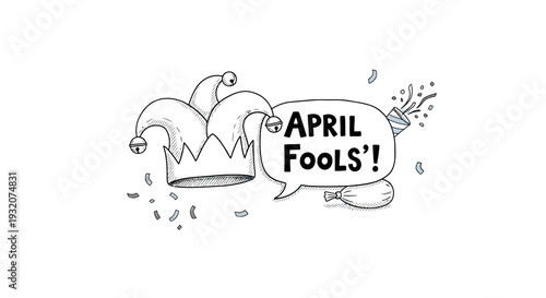 Torn April Fools Jester Hat Speech Bubble.
