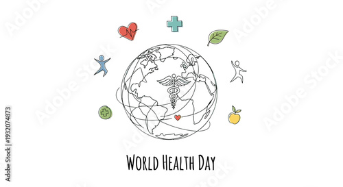 World Health Day Illustration with Globe Icons.