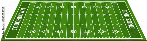 American Football Field Perspective View Vector Isolated on White Background for Athletic Team Sports Game Competition Strategy and Graphic Design Concept