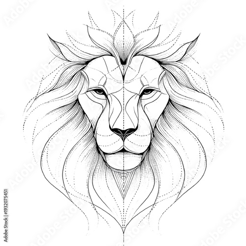 Abstract linear illustration of a lion's head with intricate details  