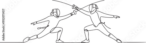 One continuous line drawing of Fencing sports vector illustration. Fencing sports design in simple linear continuous style vector concept. one line Icon drawing